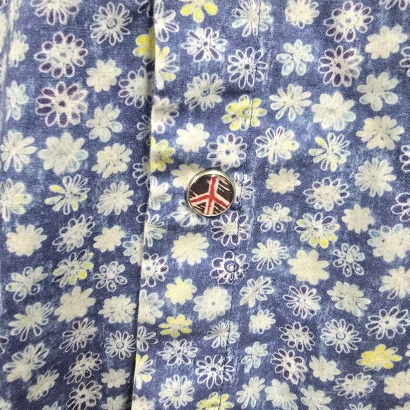 John Lennon Shirt Mens XL Blue Button Up Long Sleeve Flip Cuff Flowers - Picture 5 of 13